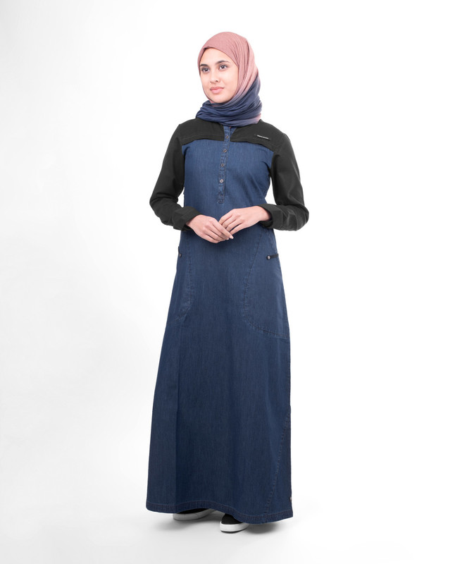 BLACK CONTRAST DENIM JILBAB Abaya Islamic Fashion BLACK CONTRAST DENIM JILBAB Abaya Islamic Fashion