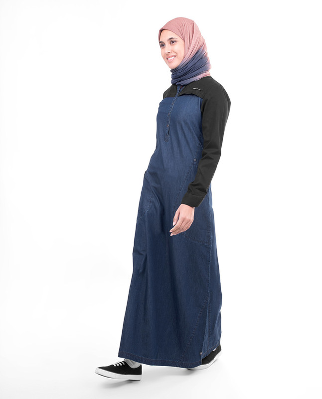 BLACK CONTRAST DENIM JILBAB Abaya Islamic Fashion BLACK CONTRAST DENIM JILBAB Abaya Islamic Fashion