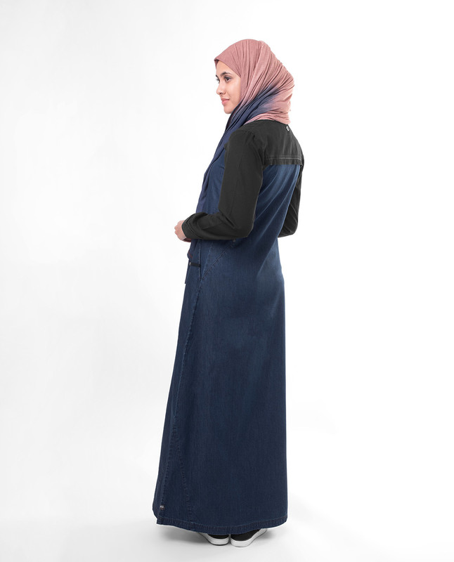 BLACK CONTRAST DENIM JILBAB Abaya Islamic Fashion BLACK CONTRAST DENIM JILBAB Abaya Islamic Fashion