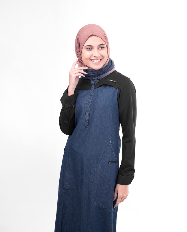 BLACK CONTRAST DENIM JILBAB  Abaya Islamic Fashion 