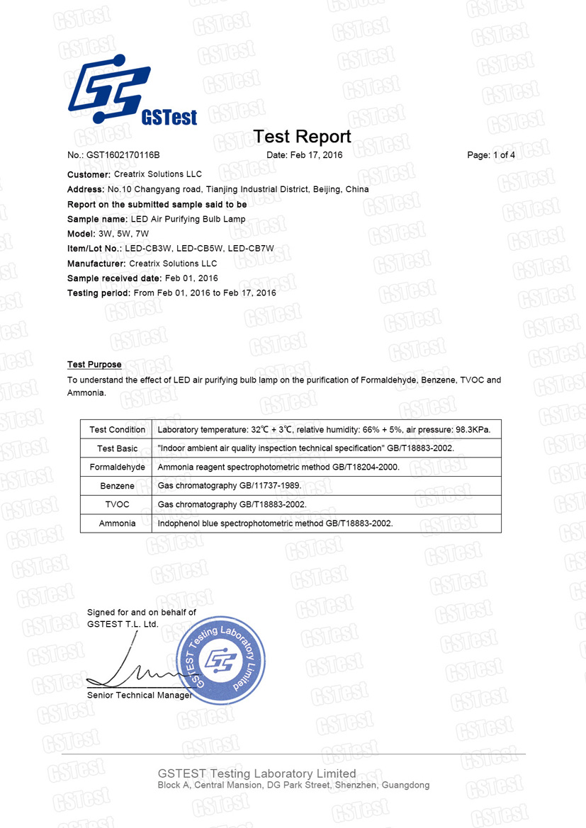 ION Brite Air Purifying Bulb Test Report Page 1