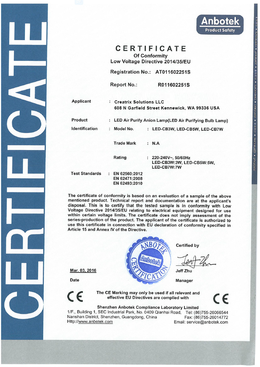 ION Brite Low Voltage Directive Certificate of Conformity