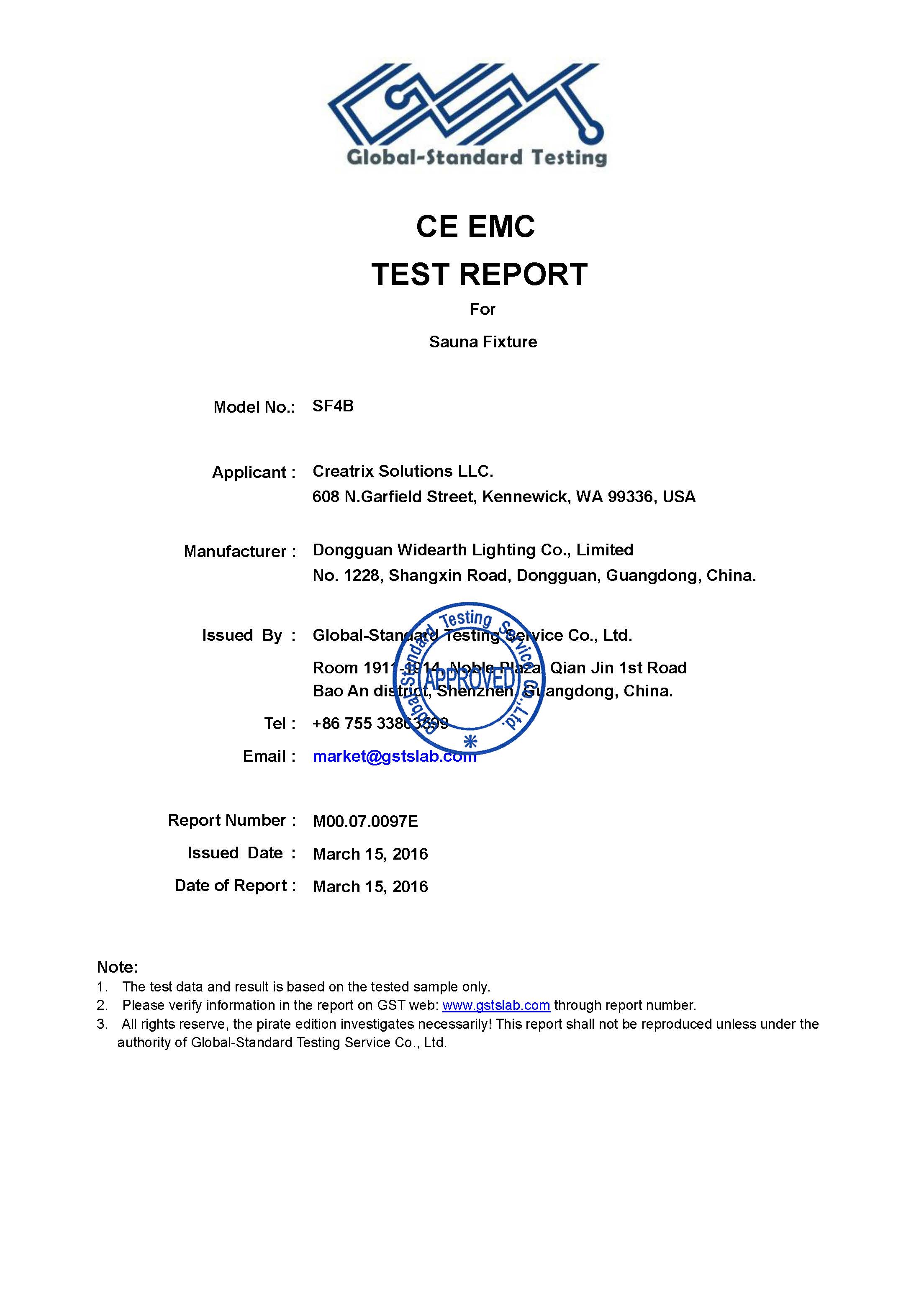 Sauna Fix EU CE EMC Test Report Page 1