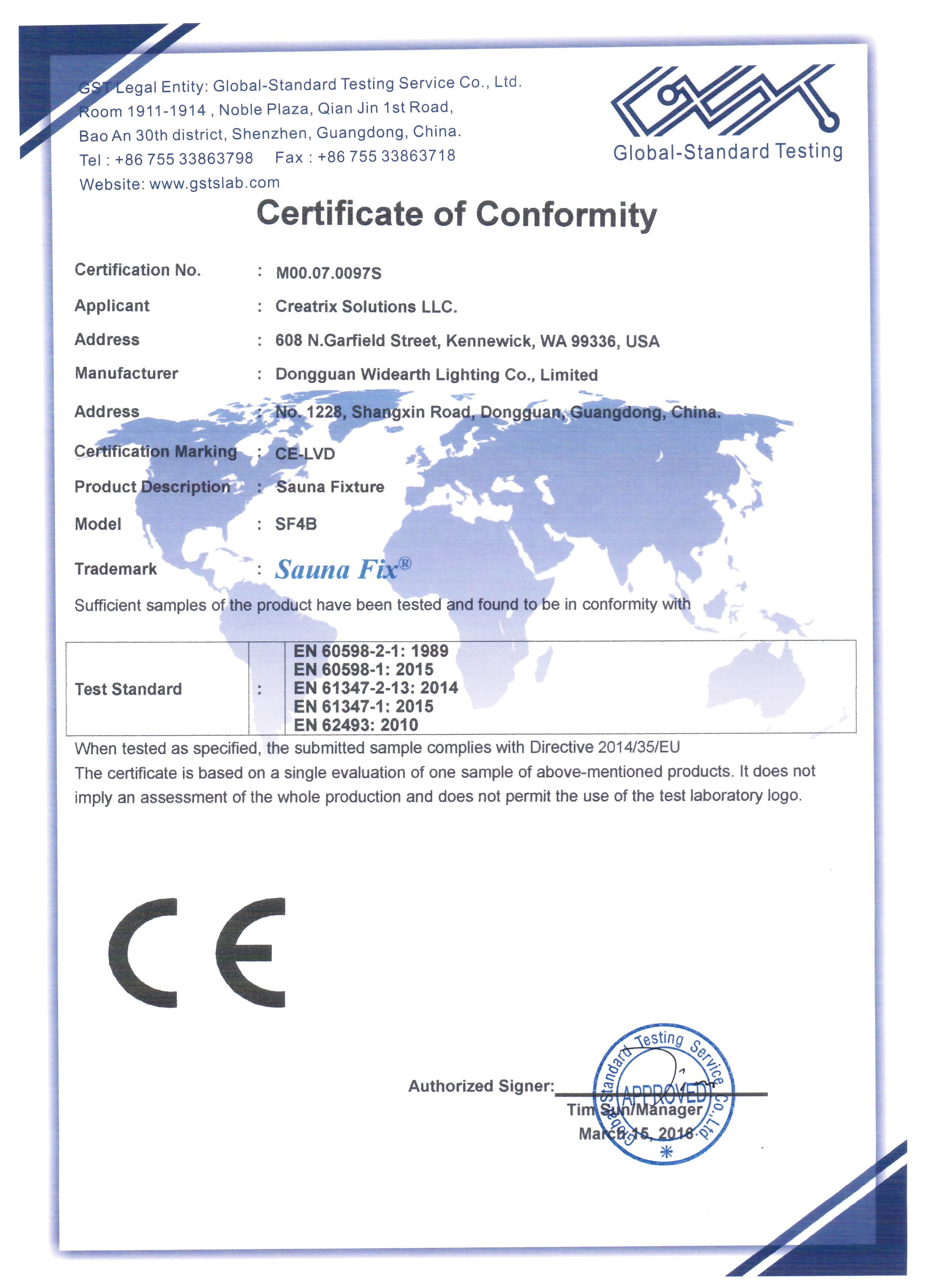 Sauna Fix EU LVD Certificate