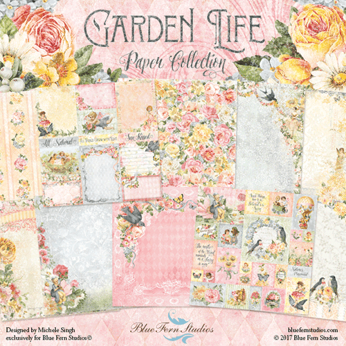 GARDEN LIFE Collection - Blue Fern Studio Scrapbooking Paper - 20 Papers