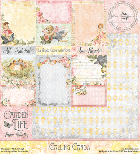 GARDEBlue Fern Studios - Garden Life 12x12 dbl sided paper - Calling CardsN LIFE Blue Fern Studio Scrapbooking Paper Calling Cards