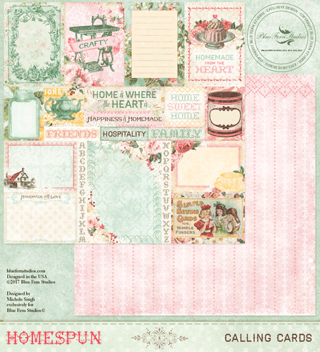 HOMESPUN Blue Fern Studios Scrapbooking Paper Calling Cards
