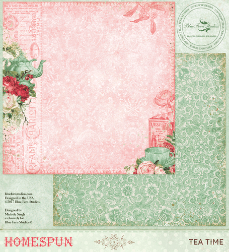 HOMESPUN Blue Fern Studios Scrapbooking Paper Tea Time