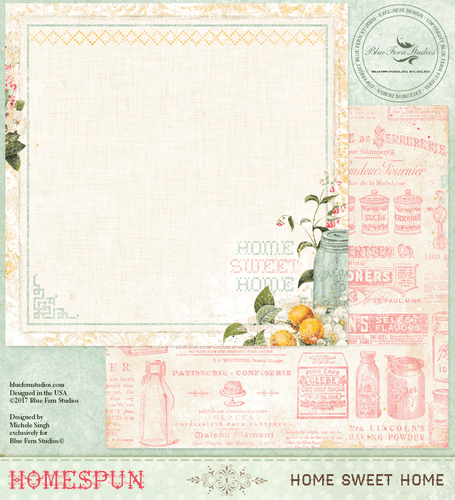 HOMESPUN Blue Fern Studios Scrapbooking Paper Home Sweet Home