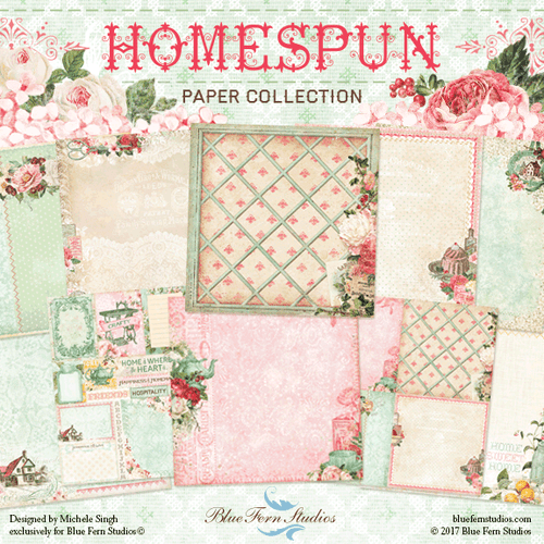 HOMESPUN Blue Fern Studios Scrapbooking Paper Pack 20 Papers