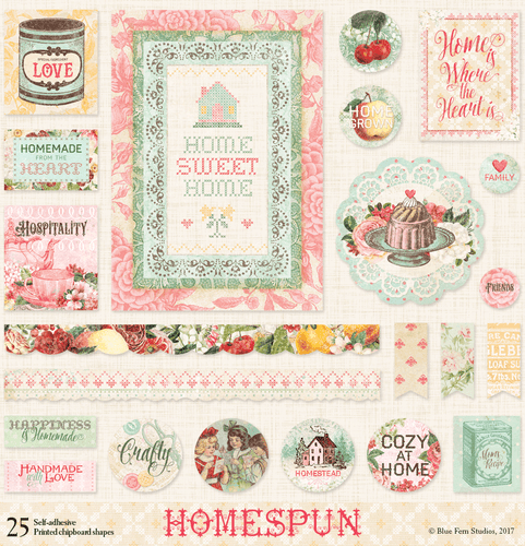 PRINTED CHIPBOARD SHEET HOMESPUN Blue Fern Studios