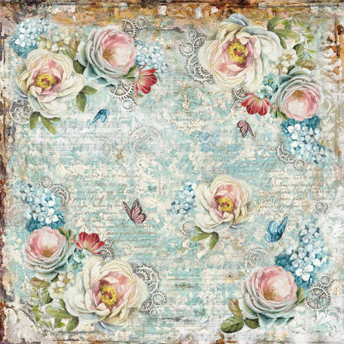 Stamperia - White Roses & Gear Wheels - Decoupage Rice Paper Napkin 19.685 x 19.685