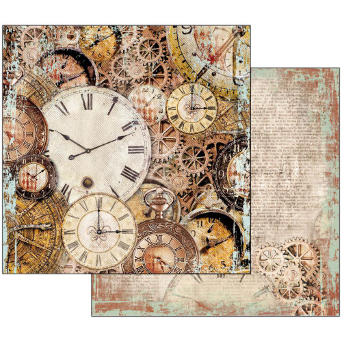 Stamperia - Double sided 12x12 Paper - Clockwise Clocks With Mechanism