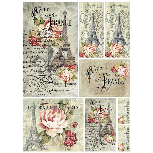 Stamperia - Voyage En France- Decoupage Rice Paper 8.25 x 11.5