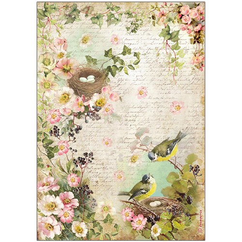 Stamperia - Peach Flowers & Nest - Decoupage Rice Paper 8.25 x 11.5