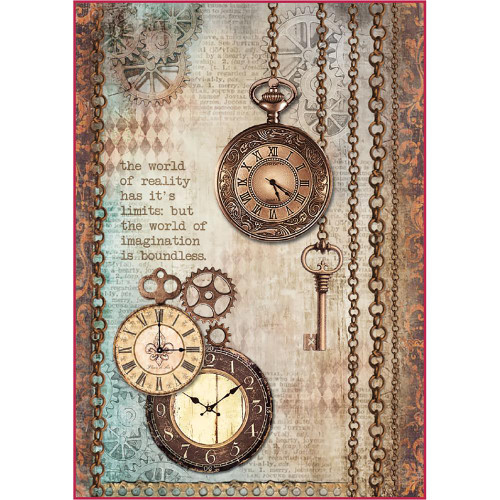 Stamperia - Clockwise Clock & Keys - Decoupage Rice Paper 8.25 x 11.5