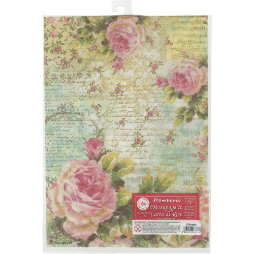 Stamperia - Rose & Writings - Decoupage Rice Paper 8.25 x 11.5