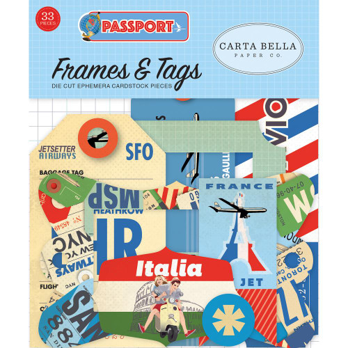 Passport - Frames & Tags Die Cut Cardstock Pieces - Carta Bella