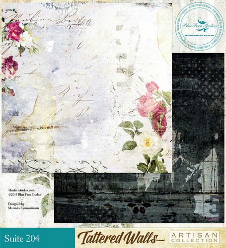 Blue Fern Studios - Tattered Walls 12x12 dbl sided paper - Suite 204