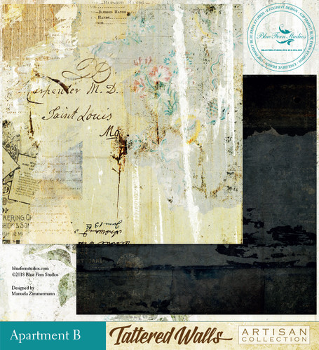 Blue Fern Studios - Tattered Walls 12x12 dbl sided paper - Apartment B