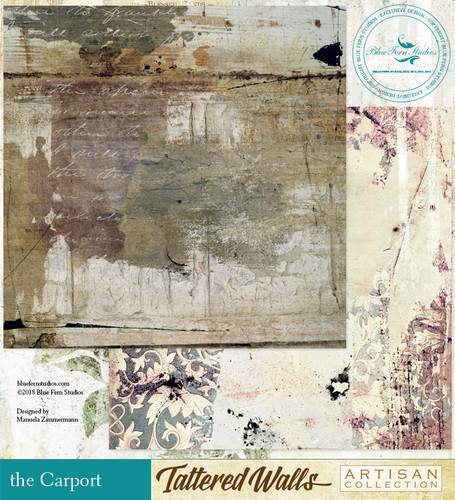 Blue Fern Studios - Tattered Walls 12x12 dbl sided paper - The Carport