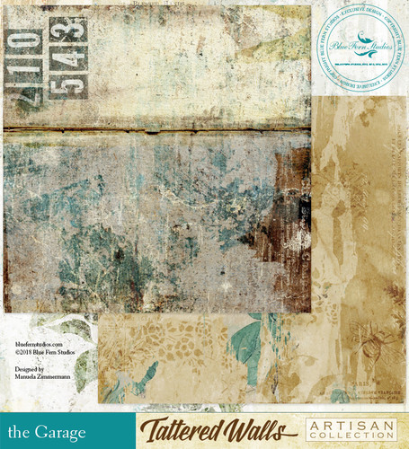 Blue Fern Studios - Tattered Walls 12x12 dbl sided paper - The Garage
