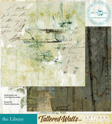 Blue Fern Studios - Tattered Walls 12x12 dbl sided paper - The Library