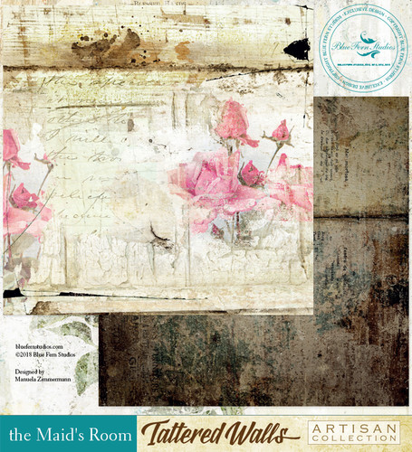 Blue Fern Studios - Tattered Walls 12x12 dbl sided paper - The Maid's Room