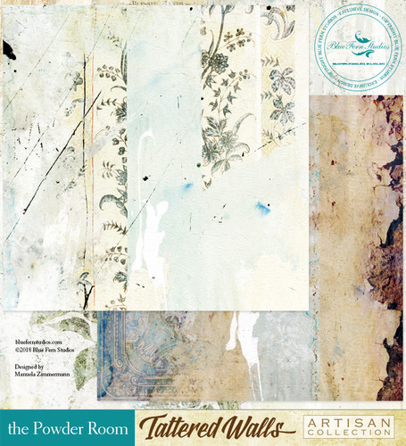 Blue Fern Studios - Tattered Walls 12x12 dbl sided paper - The Powder Room