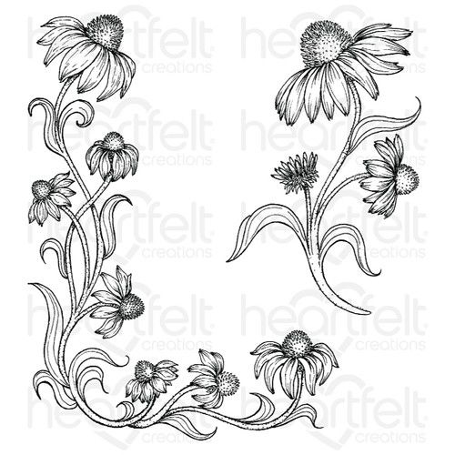 Heartfelt Creations Backyard Blossoms Collection - Blossoming Coneflower Cling Stamp Set