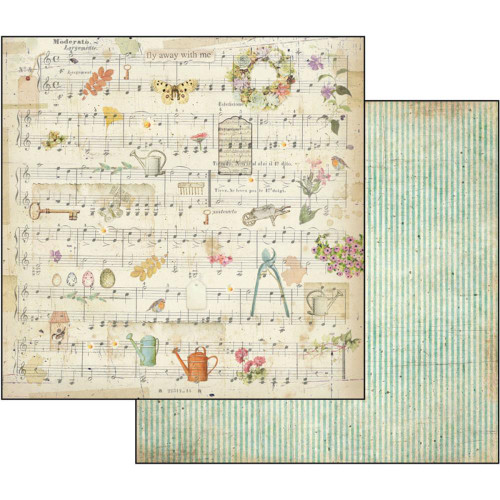 Stamperia - Garden - Double sided 12x12 Paper - Music Score Watering Can