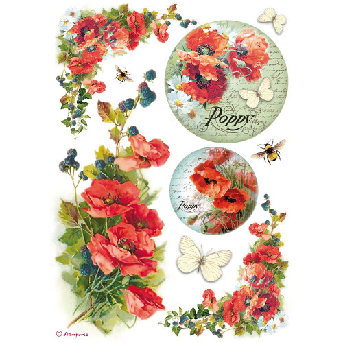 Stamperia - Poppies - Decoupage Rice Paper 8.25 x 11.5