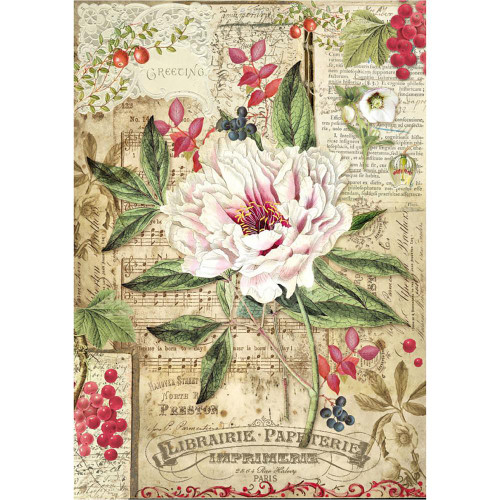 Stamperia - Peony With Red Berries - Decoupage Rice Paper 8.25 x 11.5