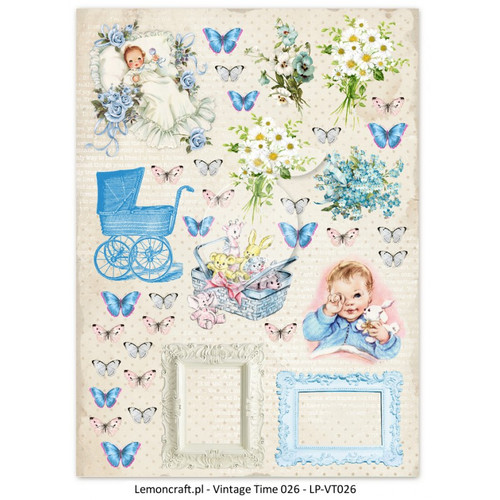 Lemon Craft - Lullaby - Decorative paper - Cut-apart Baby Boy Images - Vintage Time 026