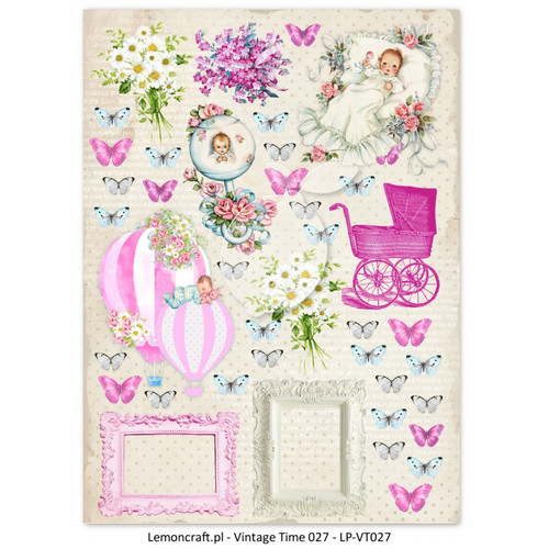 Lemon Craft - Lullaby - Decorative paper - Cut-apart Baby Girl Images - Vintage Time 027