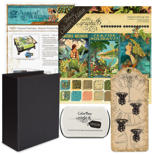 Graphic 45 - Club G45 Vol 8 August 2018 - Tropical Travelogue Steamer Trunk & Tag, and Traveler's Journal