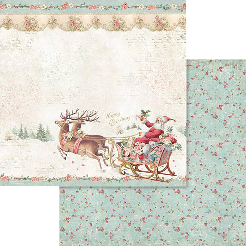 Stamperia - Double sided 12x12 Paper - Pink Christmas Santa Claus W/Sleigh