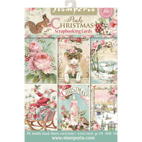 Stamperia - Cards Pad 4.5"X6.5" 24/Pkg - Pink Christmas