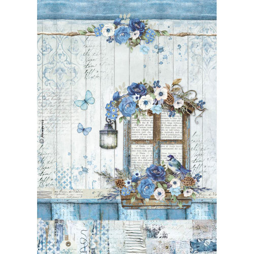 Stamperia - Blue Land Window - Decoupage Rice Paper 8.25 x 11.5
