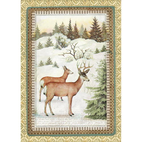 Stamperia -Winter Botanic Reindeer - Decoupage Rice Paper 8.25 x 11.5