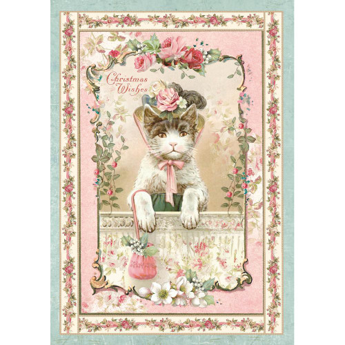 Stamperia - Pink Christmas Kitten - Decoupage Rice Paper 8.25 x 11.5