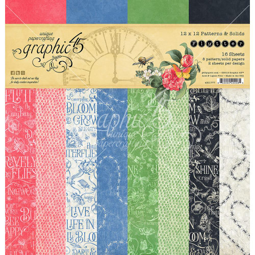Graphic 45 - Patterns & Solids Double-Sided Paper Pad 12"X12" 16/Pkg - Flutter