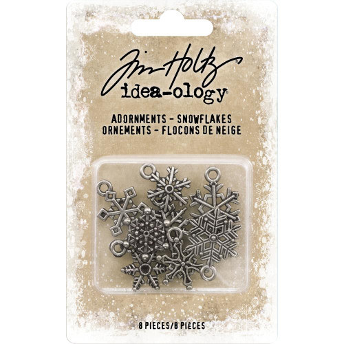 Tim Holtz - Idea-Ology - Metal Antique Nickel Snowflakes Adornments 8/Pkg TH93763