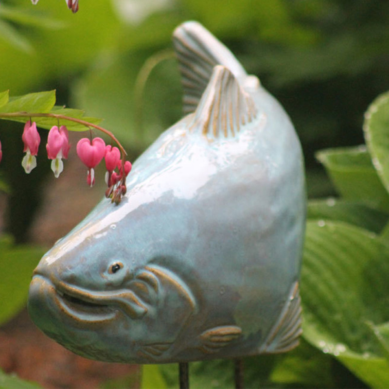 Ceramic Sky Colored Trout Garden Art Statues Made in Maine