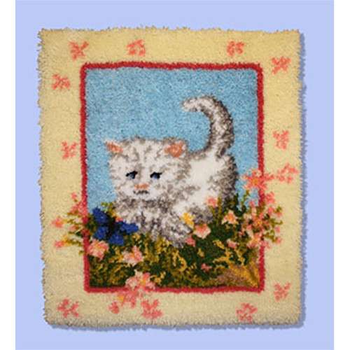 Kitty and Flowers Latch Hook Rug