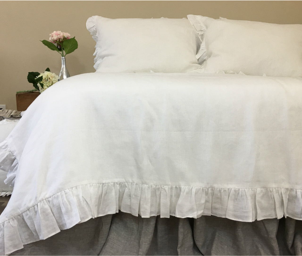 White Ruffle Duvet Cover Handcrafted By Superior Custom Linens White Ruffle Linen Duvet Cover