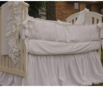 White Baby Bedding Set, 100 Linen Handcrafted by Superior Custom Linens