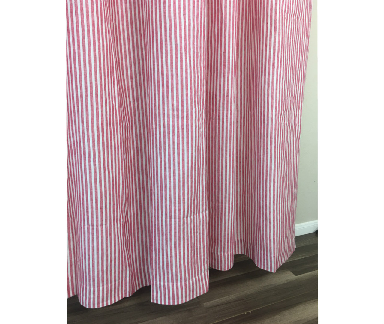 White and Red  Ticking Stripe  Shower  Curtain  Handcrafted 