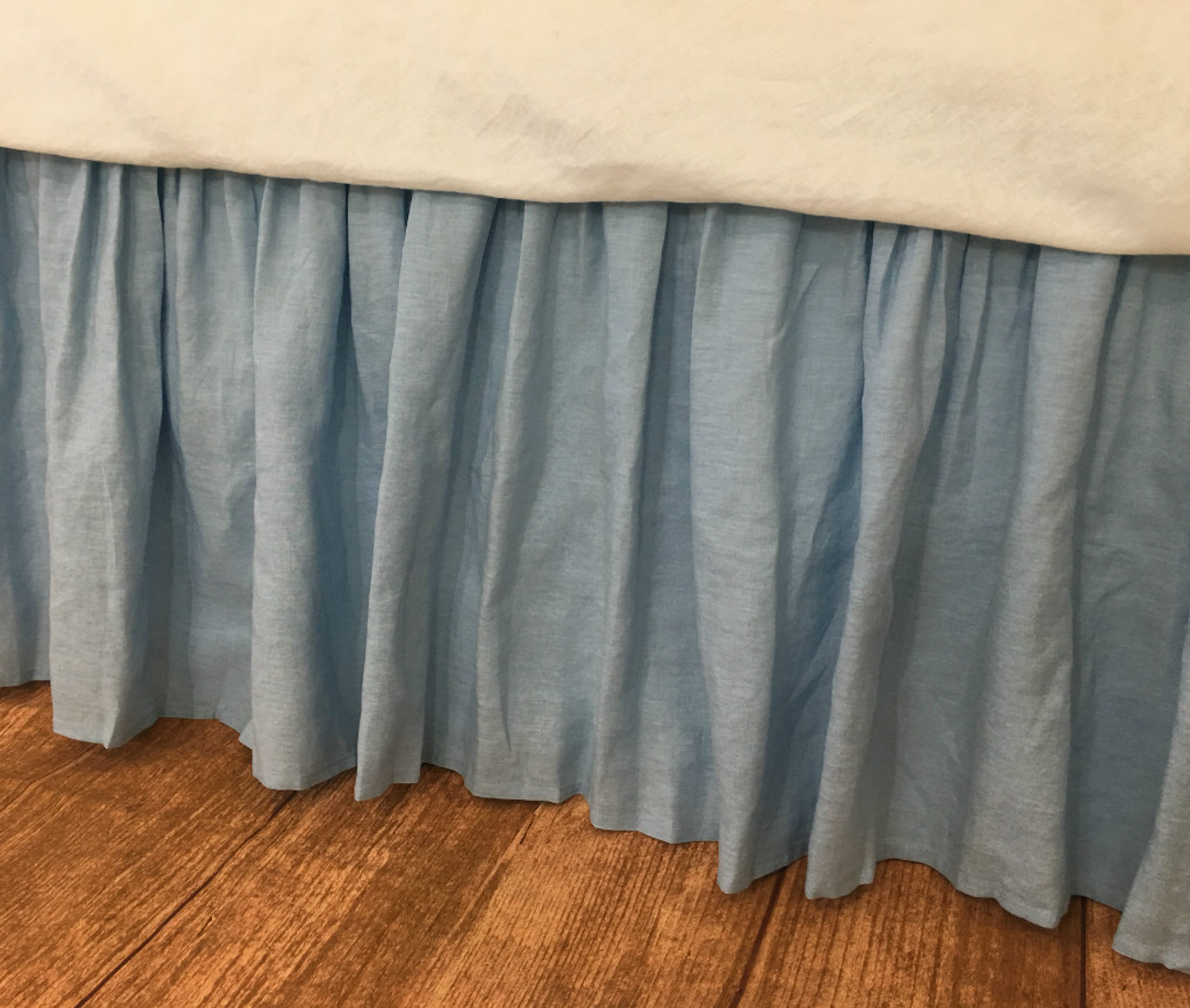 Blue Bed Skirt in natural linen Handcrafted by Superior Custom Linens