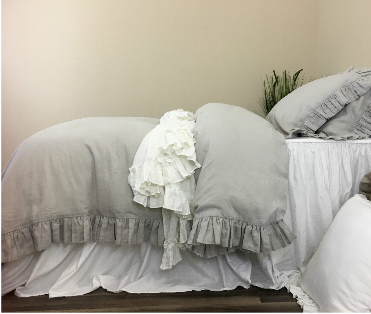 Stone Grey Ruffle Duvet Cover Handcrafted by Superior Custom Linens